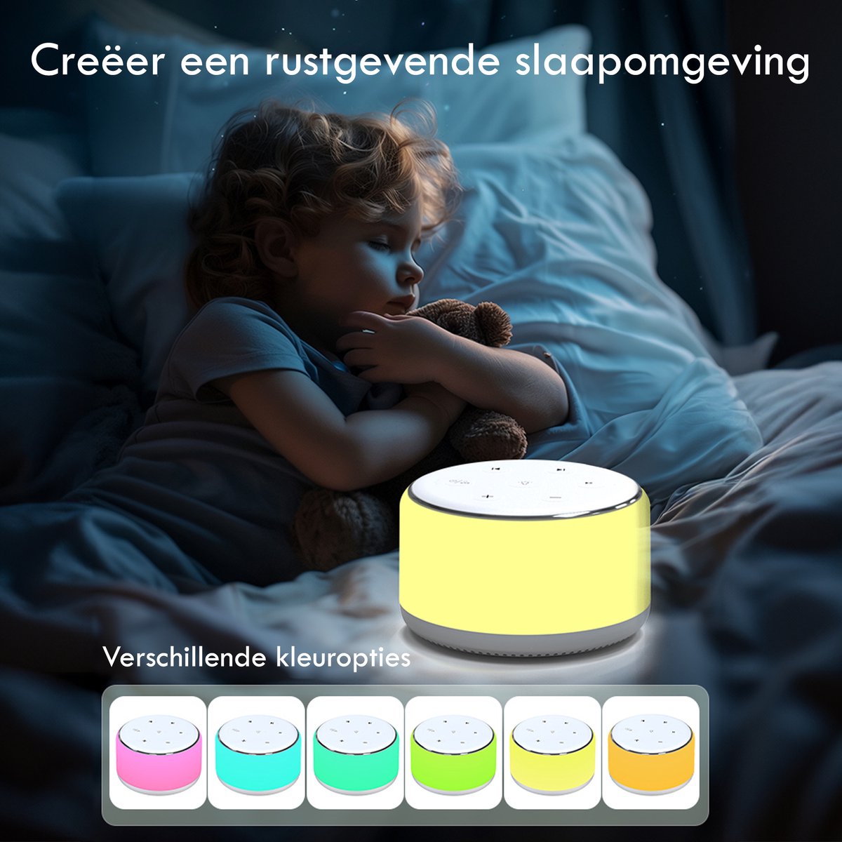 OPTIMERA® - Premium White Noise Machine Baby - Witte Ruis - Nachtlamp - Slaaphulp - Slaaptrainer - 34 Geluiden - 9 Kleuren & Warme Verlichting