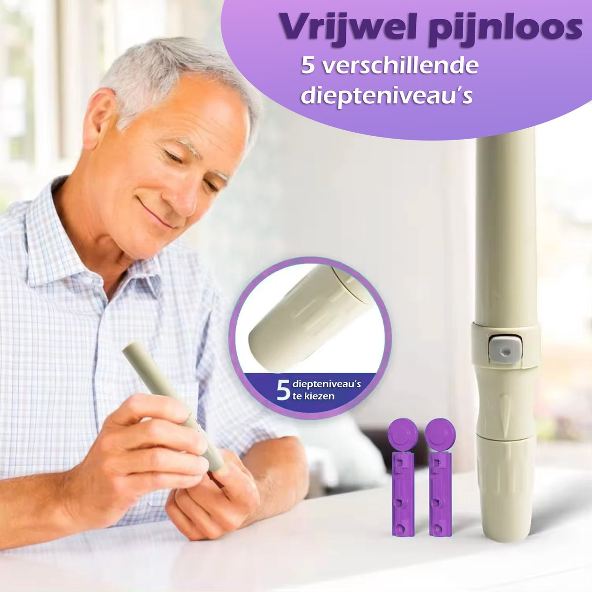 OPTIMERA® - Glucosemeter - Bloedsuikermeter - Incl. 50 Test Strips en 50 Lancetten - Bloedglucosemeter - Diabetes Meter - Startpakket (Model KH-100) - Volledige Set