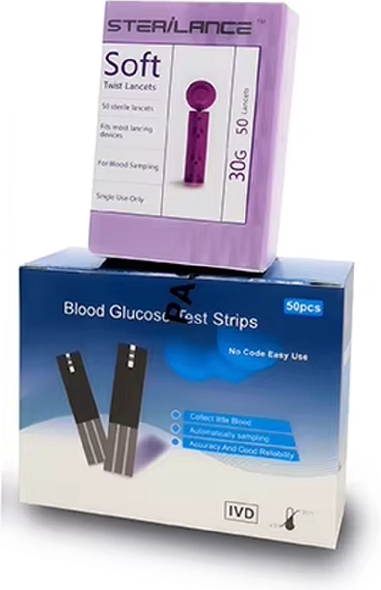 OPTIMERA® Glucosemeter Navulset (zonder apparaat) - Set van 50 Teststrips & 50 Lancetten