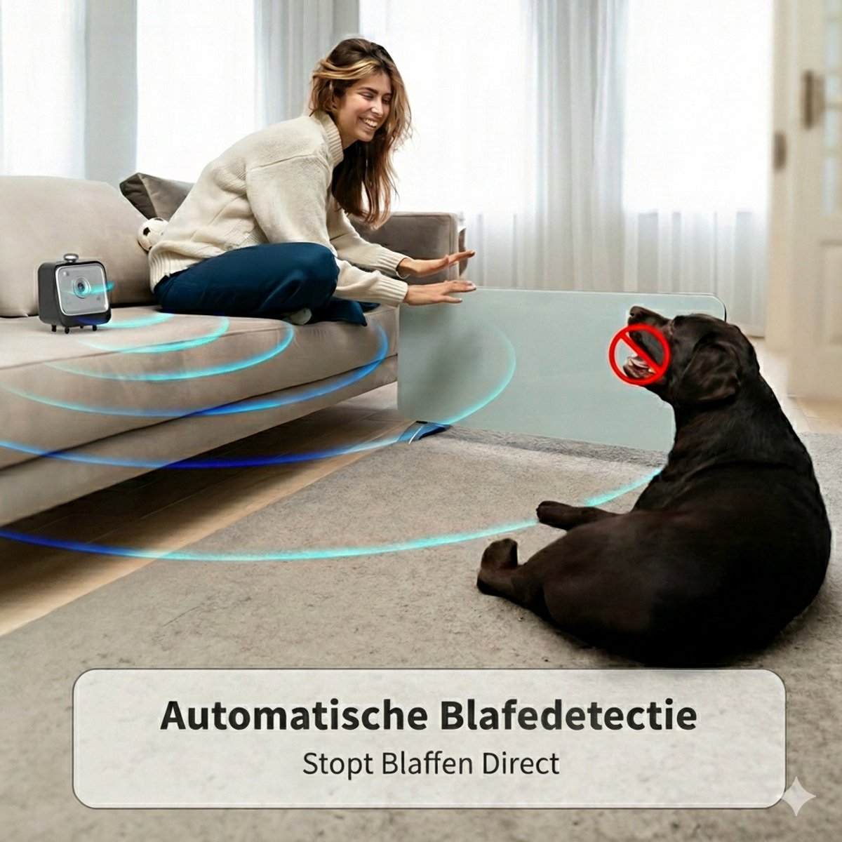 OPTIMERA® premium anti blaf apparaat automatische blafedetectie – stopt blaffen direct bij hond binnenshuis